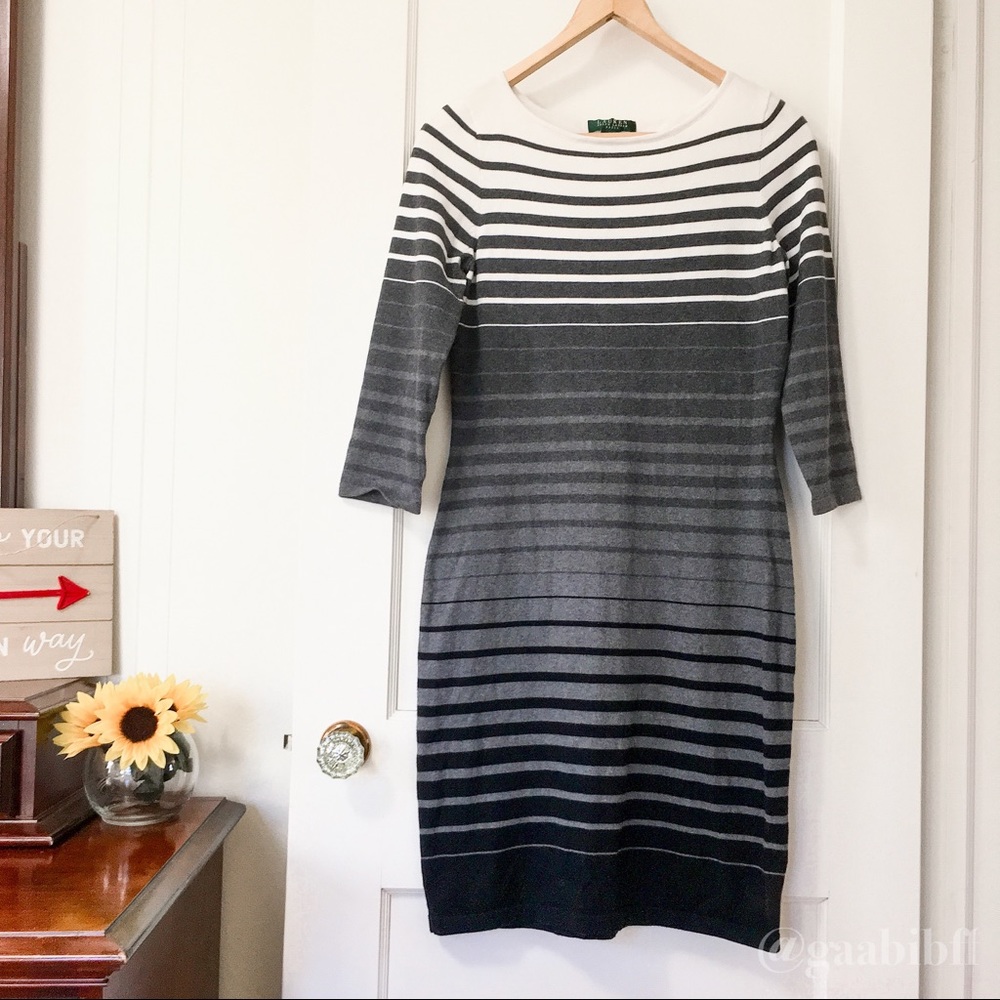 Ralph Lauren Black Ombré Striped Sweater Dress
